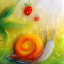 26 июля с 17.00 до 18.00 приглашаем мам с детками нарисовать цветной шерстью картину: » Оранжевая улитка»!